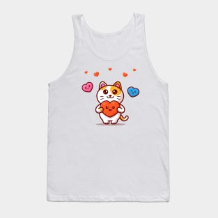 Cute Cat Holding Cute Heart Tank Top